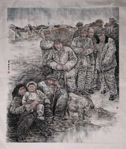 A Chinese Painting Of Working Man Signed Bi Jianxun