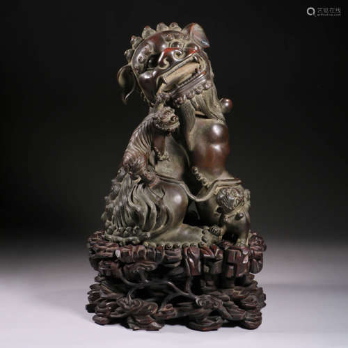 A Bronze Buddhist Lions Group Censer