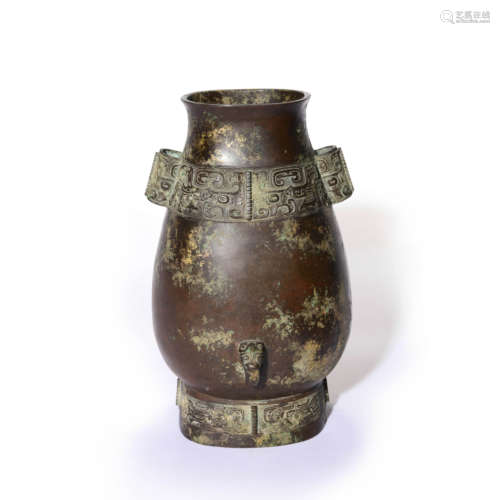 A Bronze Taotie Double-Eared Vase