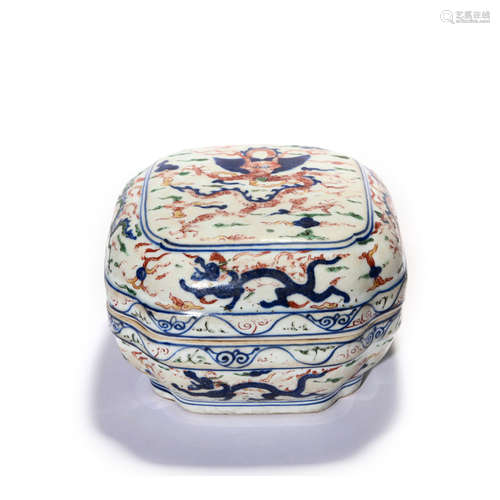 An Underglaze-Blue And Wucai Dragon Box And Cover