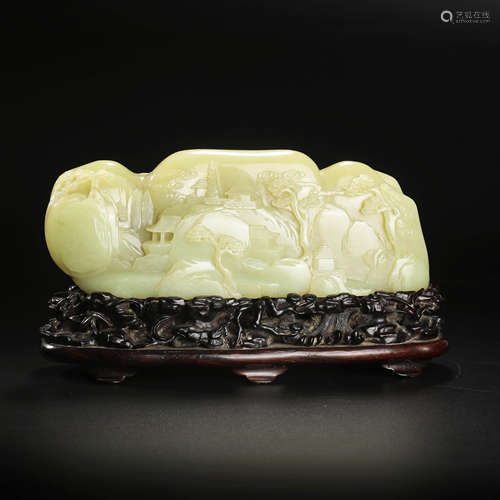 A Hetian Yellow Jade Landscape Boulder