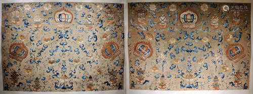 A Pair Of Hanging Embroidery Panel Of Eight Emblems