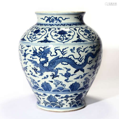 A Blue And White Dragon Jar