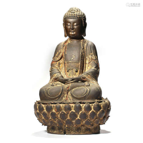 A Parcel-Gilt Bronze Statue Of Shakyamuni