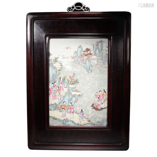 A Famille Rose Panel With Rosewood Frame