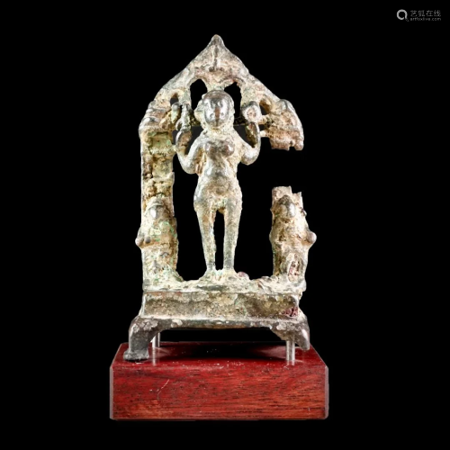 Hindu Bronze Statue of goddess with 2 attendant