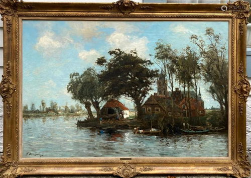 River Scene with Village Church