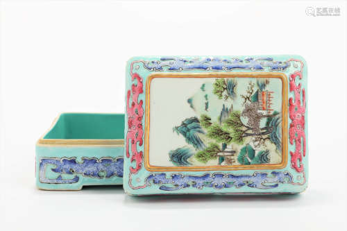 CHINESE FAMILLE ROSE AND ENAMEL LANDSCAPE COVER BOX