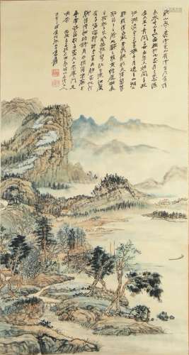 CHINESE LANDSCAPE PAINTING SCROLL ON PAPER, ZHANG DAQIAN MAR...
