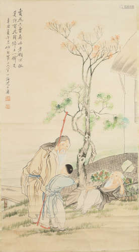 CHINESE FIGURE PAINTING PAPER SCROLL, SHEN ZHAOHAN MARK