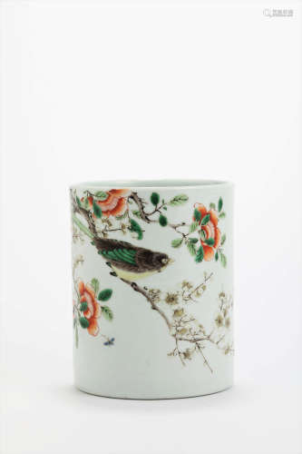 CHINESE FAMILLE ROSE BUTTERFLY AND FLOWER BRUSH POT