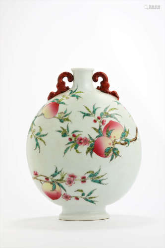 CHINESE FAMILLE ROSE PEACH MOON FLASK
