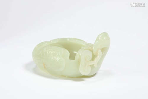 CHINESE CARVED WHITE JADE PHOENIX WATER COUPE