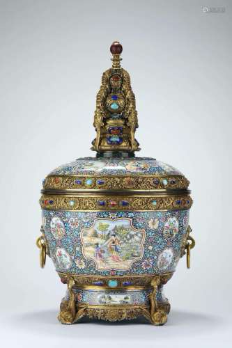 CHINESE GILT ENAMEL WESTERN FIGURE JAR AND COVER