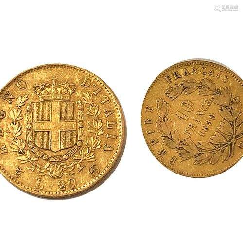 Pièce de 10 Francs or 1859 et Pièce de 20 Lires or 1862 Poid...