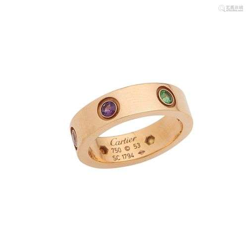 CARTIER, Bague Love en or rose 18K (750/°°), ornée de 6 pier...