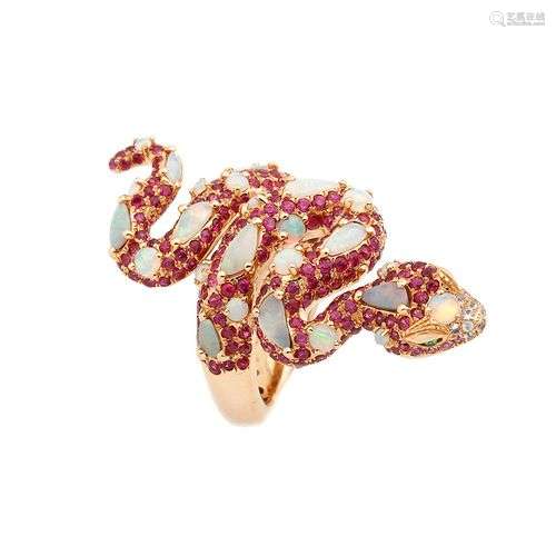 WENDY YUE, Bague Sleek Serpent en or rose 18K (750/°°), orné...