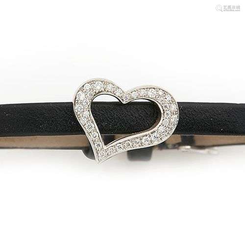 PIAGET, Bracelet en cuir noir, centré d un motif Coeur styli...