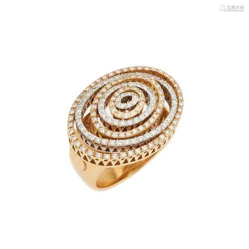 Bague moderniste en or de deux tons 18K (750/°°), plateau ov...