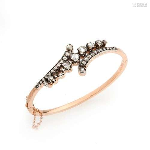 Bracelet jonc ouvrant en or rose 18k (750/°°), orné d un déc...