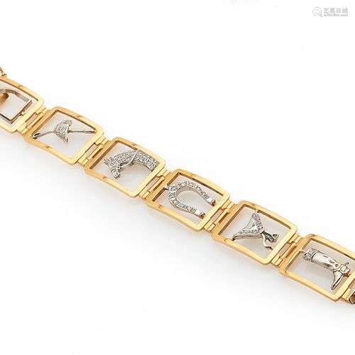 Bracelet en or de deux tons 18K (750/°°), composé de mailles...