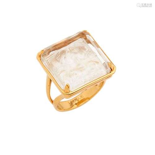 LALIQUE, Bague Aréthuse en or jaune 9K (375/°°)l et verre pr...