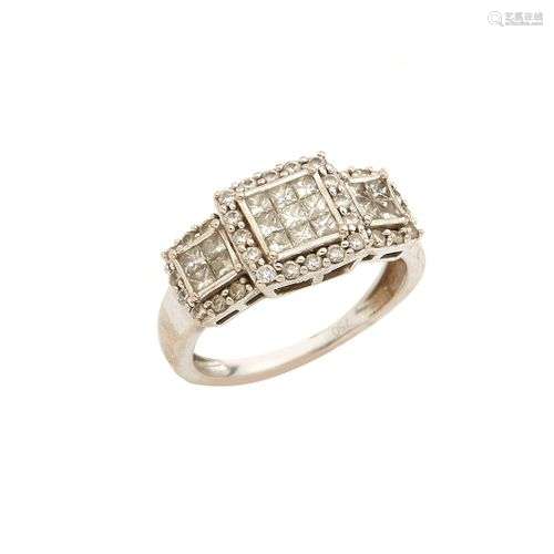 Bague en or gris 18k (750/°°), plateau à décor geometrique o...