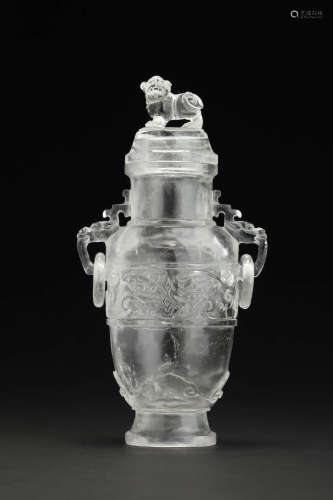 CHINESE CRYSTAL QUARTZ BEAST VASE AND COVER