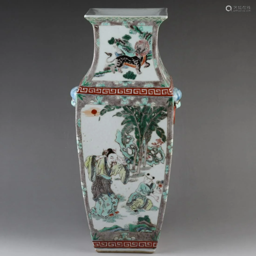 Chinese Famille Verte Porcelain Square Vase