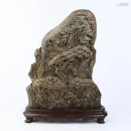 Chinese Jade Carving Pine Landscape Statue