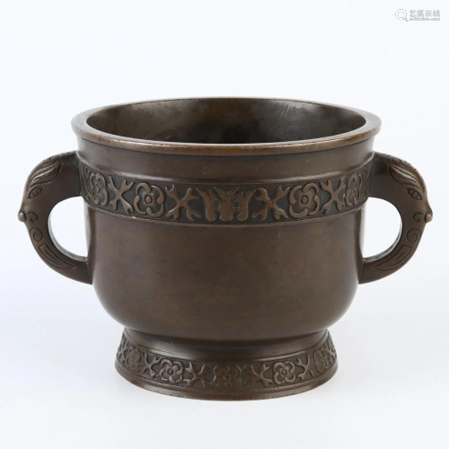 Chinese Double Handle Copper Censer Incense Burner