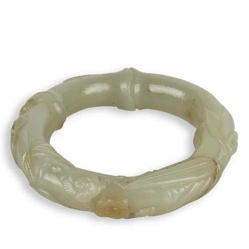 Chinese Carving Flower Oval Jade Bangle