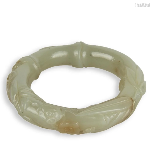 Chinese Carving Flower Oval Jade Bangle