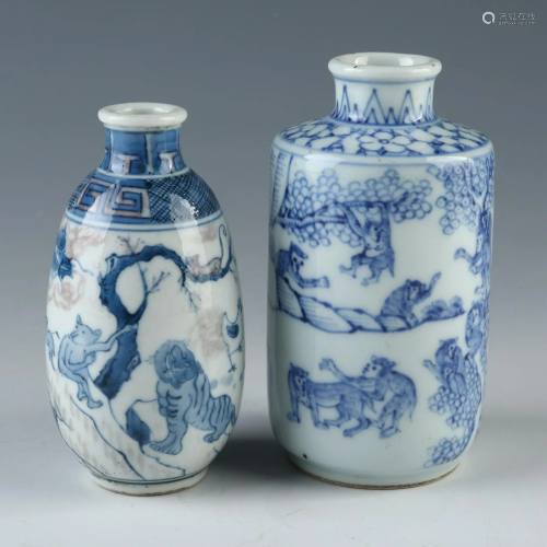 Chinese Blue and White Porcelain Snuff Bottle Pair