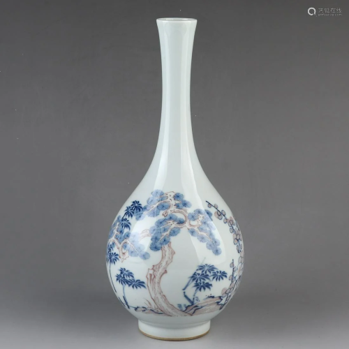 Chinese Pine Plum Pattern Blue And White Porcelain Vase