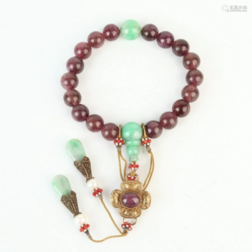 Chinese Natural Tourmaline Carved 18 Beads Bracelet
