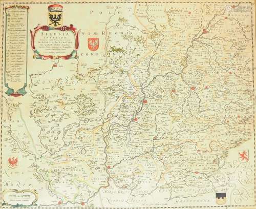 SCULTETUS, Jonas, Kupferstichkarte, altcoloriert, Silesia In...