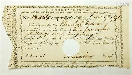 1791 October Comptroller's-Office Interest Note