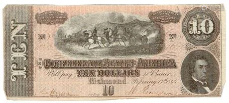 Type 68 1864 $10 Confederate Note