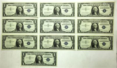 Group of 10 Uncirculated $1 Silver Certificates