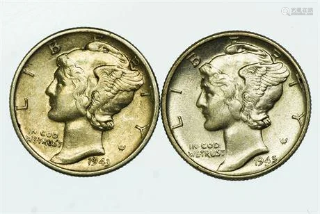 Group of 2 Mercury Dimes 1943 and 1945