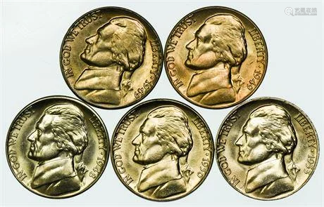 Group of 5 Jefferson Nickels 1948-S, 1949, 1949-D,