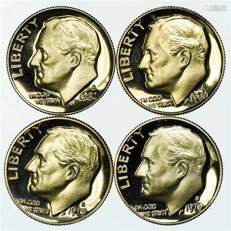 Group of 4 Proof Roosevelt Dimes 1975-S, 1976-S,