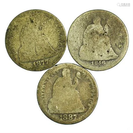 Group of 3 Liberty Seated Dimes 1856, 1877, 1887