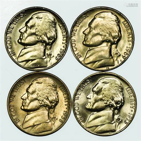 Group of 4 Jefferson Nickels 1938, 1963, 1969-S, 1973