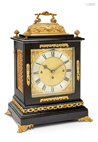 LATE 19TH CENTURY QUARTER CHIMING EBONISED TABLE CLOCK