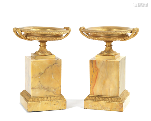 A PAIR OF MID 19TH CENTURY FRENCH GILT BRONZE AND SIENA