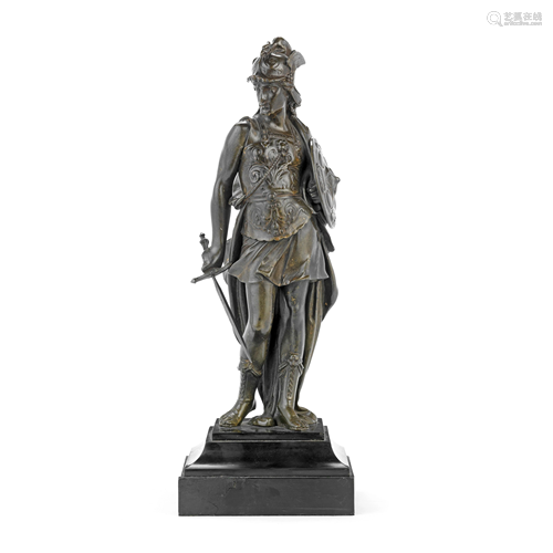 A LATE 19TH CENTURY PATINATED BRONZE FIGURE OF A