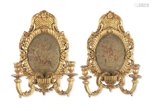 A PAIR OF 19TH CENTURY CARVED WOOD AND GILT GESSO