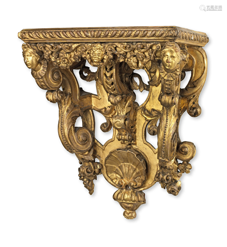 A LARGE 19TH CENTURY CARVED WOOD, GILT GESSO AND